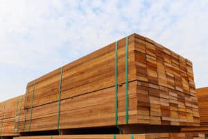 Pallet with several types of hardwood packed for shipping.